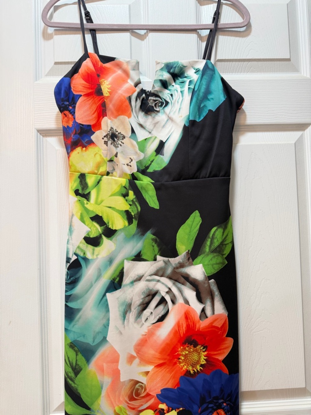Bisou Bisou Black Mini Dress with Multicolor Floral Print
